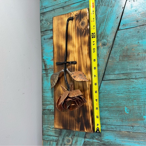 Iron Rose Metal Rose Iron Gift Forging Metal Art on Wood 6th Year Wedding Gift - Picture 9 of 13